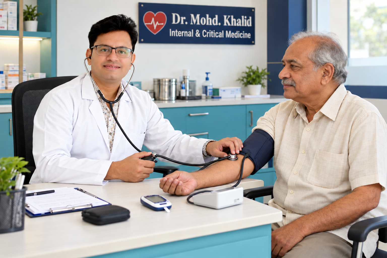 Blood pressure assessment — AI-generated consultation illustration